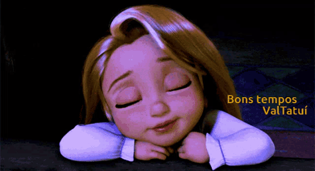 a cartoon girl with her eyes closed and the words bons tempos valtatui above her