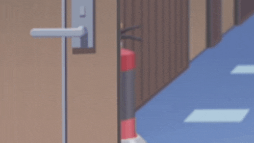a cartoon character is peeking out from behind a door handle .