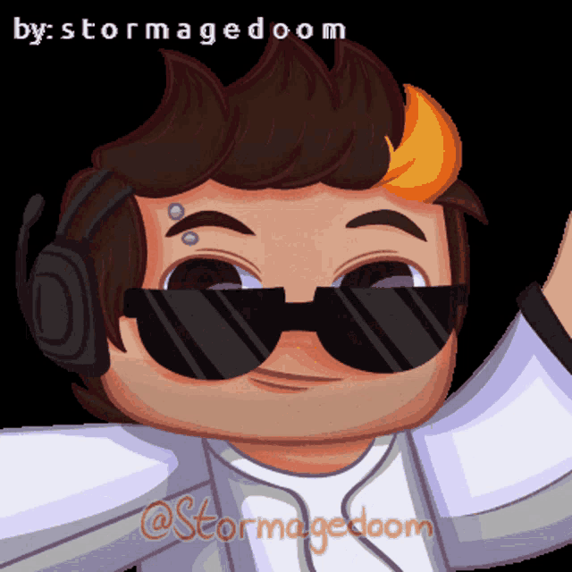 a cartoon of a man wearing sunglasses and headphones with the name stormagedoom at the bottom