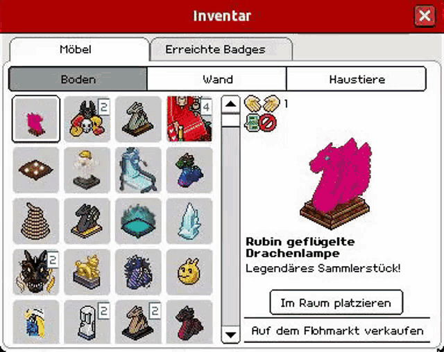 a screenshot of a video game with a pink dragon on a stand .