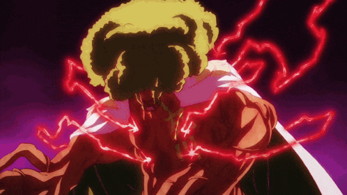 a cartoon drawing of a man with red lightning around his body