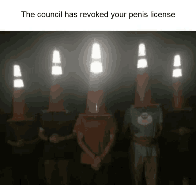 a group of people with traffic cones on their heads