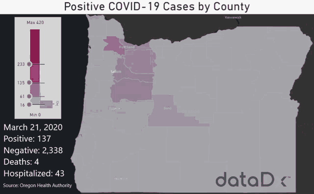 a map showing the number of positive covid-19 cases in each county