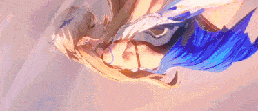 a girl with long blonde hair is flying through the air in a blue dress .