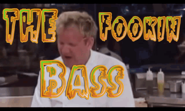 a man in a chef 's uniform with the words " the fook in bass " above him