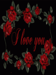 a black background with red roses and the words " i love you " in red