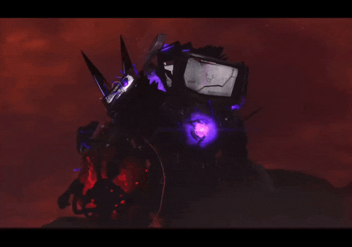 a robot with a purple light coming out of it 's eyes