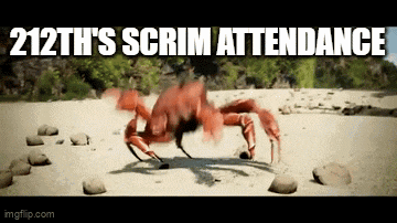 a crab is walking on a sandy beach with the words 212th 's scrim attendance above it