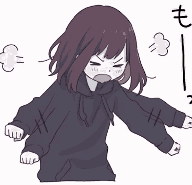 a drawing of a girl wearing a black hoodie with steam coming out of her mouth .