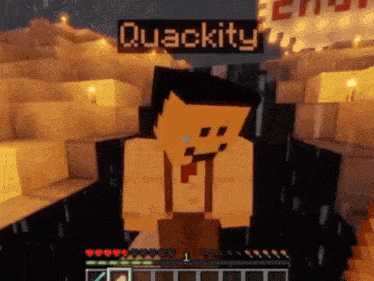 a minecraft character is crying in the rain while wearing suspenders .