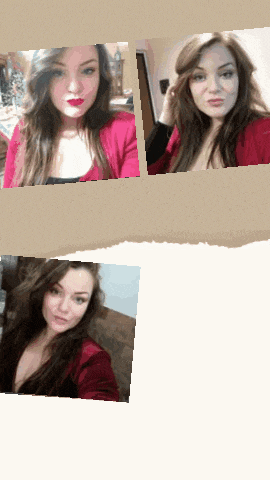 a collage of three pictures of a woman with long brown hair