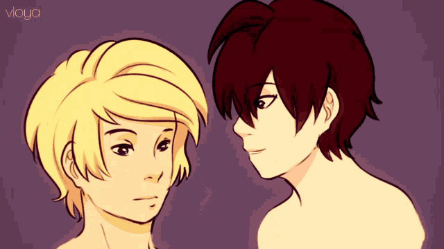 a drawing of a boy with yellow hair and a boy with red hair by vioya