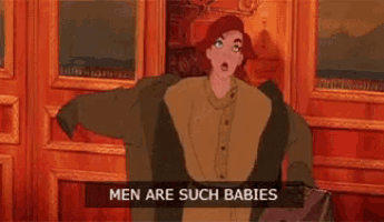a cartoon character says men are such babies while standing in front of a door