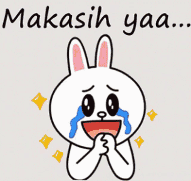 a cartoon bunny is crying with the words " makasih yaa " written above it