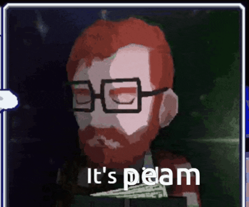 a cartoon of a man with glasses and the words it 's peam