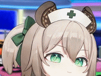 a close up of a nurse wearing a white hat with a cross on it .
