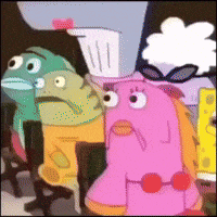 a group of cartoon characters are standing next to each other and one of them is wearing a chef hat