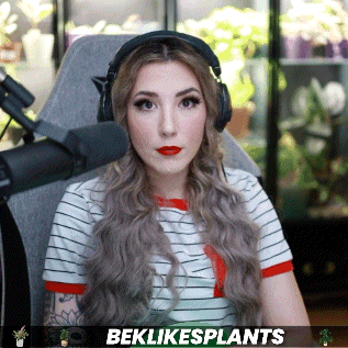 a woman wearing headphones sits in front of a microphone with the words beklikesplants written on the bottom