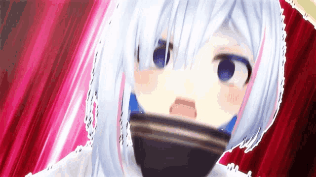 a girl with white hair and blue eyes has a scarf around her neck