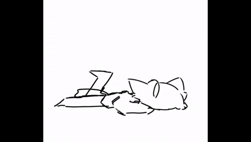 a black and white drawing of a cat laying on its back on the floor .