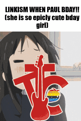 a cartoon girl holding a guitar with the words linkism when paul bday ! she is so epicly cute bday girl