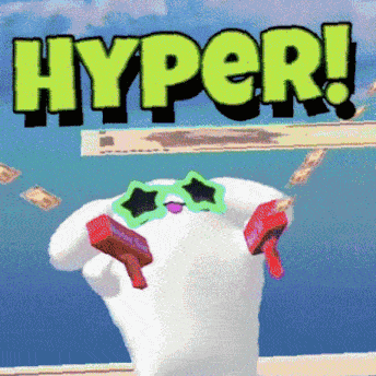 a cartoon character holding a gun with the word hyper written above it