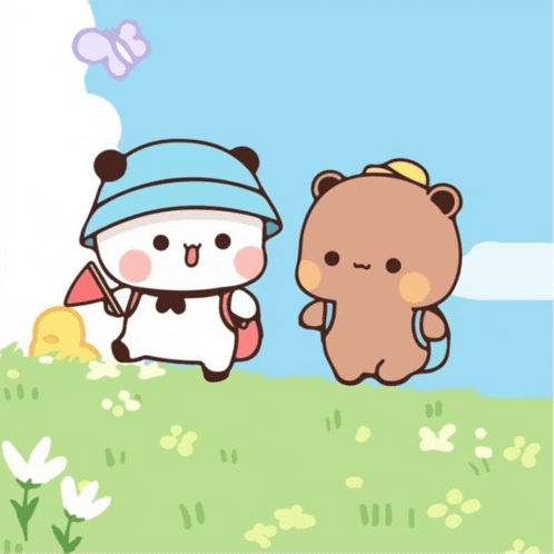 a cartoon of a panda bear and a brown bear standing next to each other
