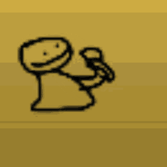 a pixel art drawing of a person holding a microphone .