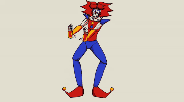 a cartoon drawing of a clown wearing a red and blue outfit