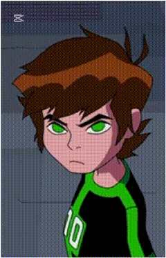 a cartoon character with green eyes and the number ten on his shirt
