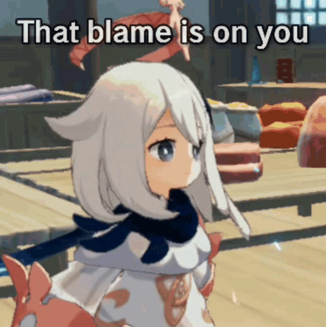 a cartoon of a girl with the words that blame is on you