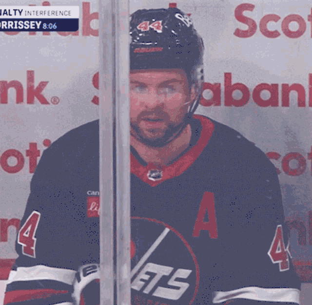 a hockey player wearing a jersey with the number 44