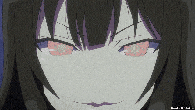 a close up of a girl 's face with omake gif anime on the bottom right