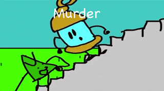 a cartoon character with the word murder written on the bottom