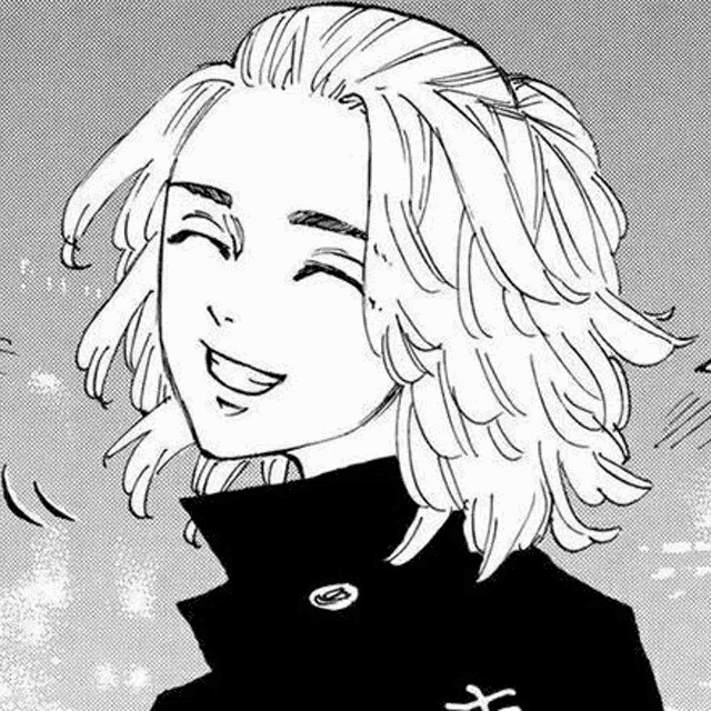 a black and white drawing of a person with long hair laughing .