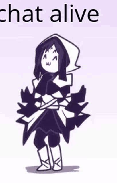 a drawing of a girl with a hood and the words chat alive above her