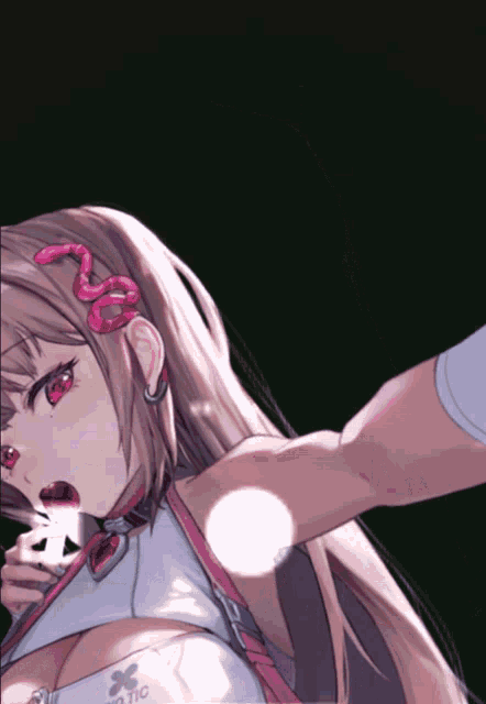 a girl with a snake in her hair is wearing a white x tic outfit
