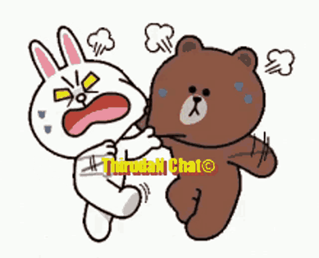 a cartoon of a brown bear and a white rabbit with the words threaten chat below them