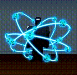 a silhouette of a person surrounded by glowing blue circles and lines .