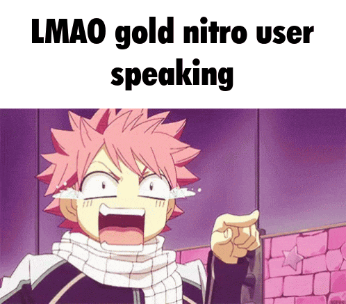 a cartoon character is crying and pointing at someone with the words lmao gold nitro user speaking written above him