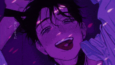 a drawing of a man with his mouth open and a purple background