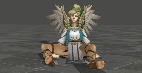 a 3d model of a woman with wings is sitting on another woman 's lap