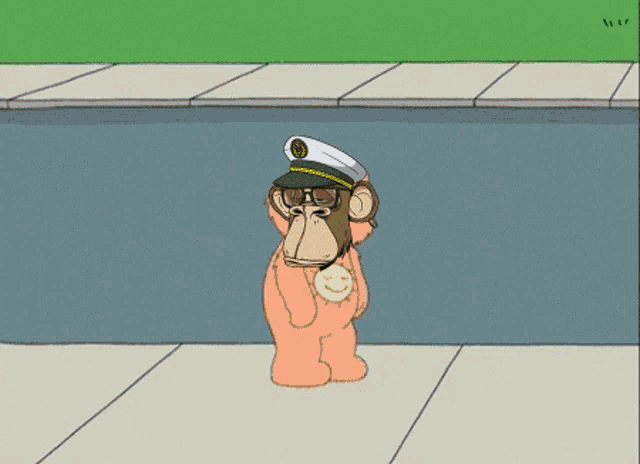 a cartoon monkey wearing a captain hat and glasses