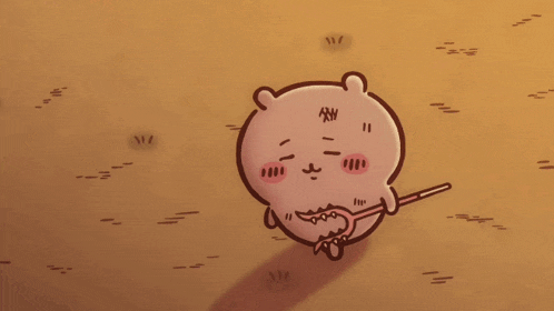 a cartoon drawing of a bear holding a stick with the letters aw on its face