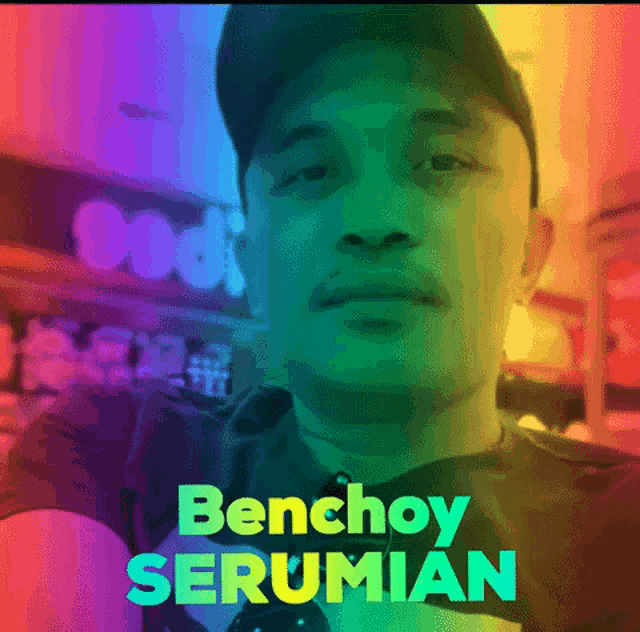 a man with the name benchoy serumian on the front of his shirt