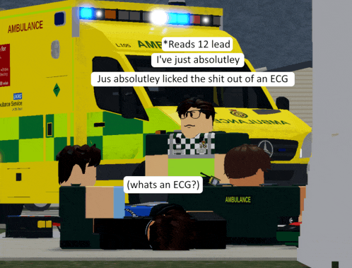 a yellow and green ambulance says ambulance on the front