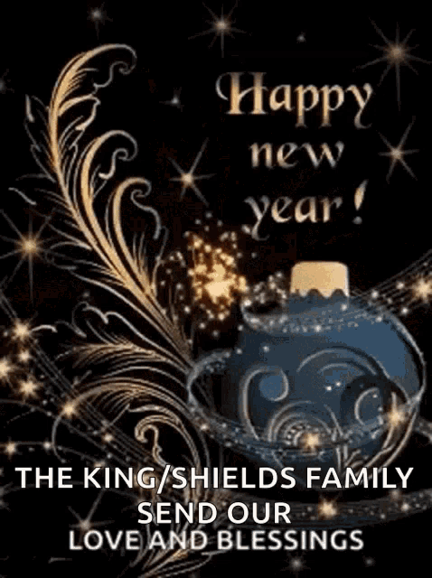 the king / shields family send our love and blessings on a new year greeting card