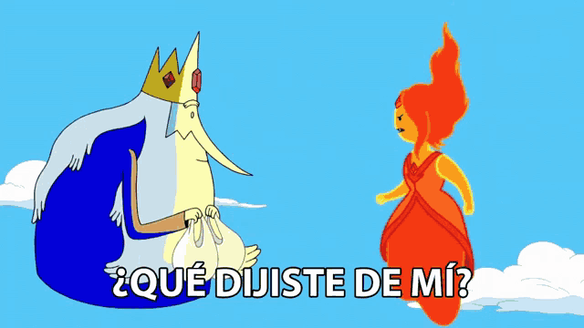 a cartoon of ice king and fire princess with the words que dijiste de mi