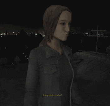 a screenshot of a video game shows a woman talking to someone