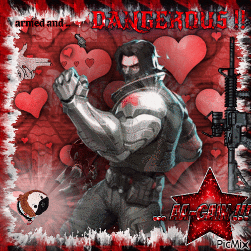 a picture of a man holding a gun with the words armed and dangerous above him